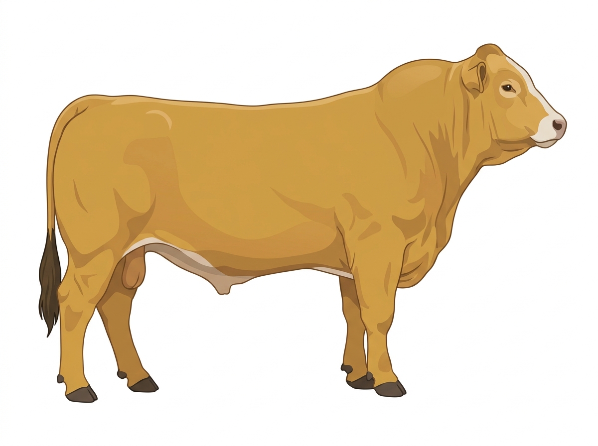 Gold with a pale muzzle ring and lighter underline and a partial white face Chianina Cross Bull