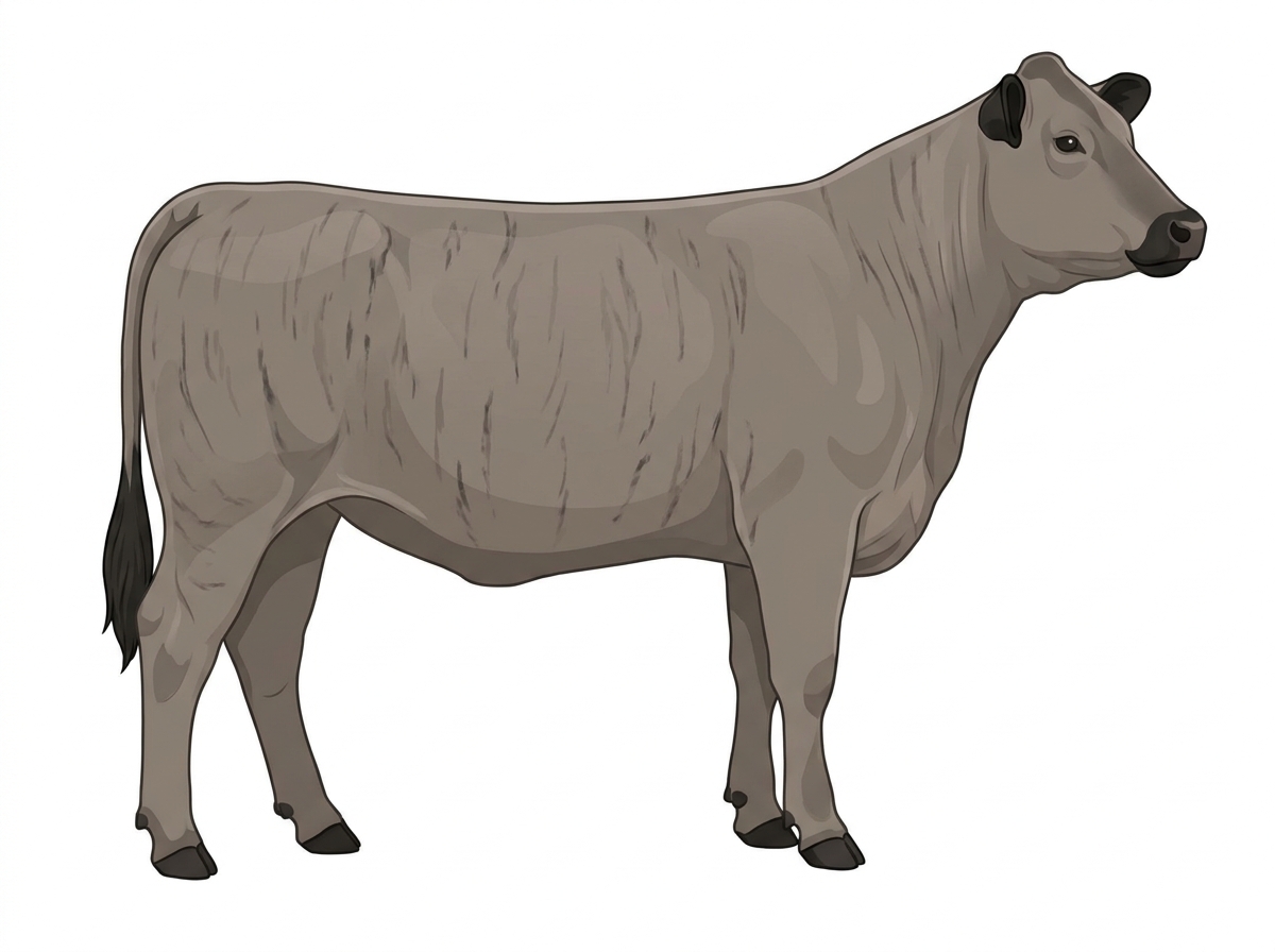 Gray brindle with faint black striping and black points Chianina Cross Heifer