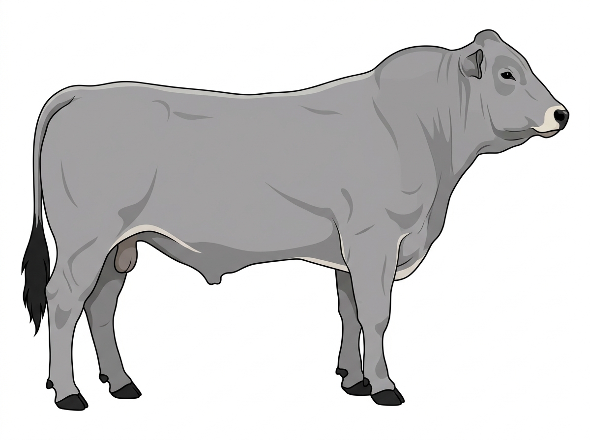 Gray with a pale muzzle ring and lighter underline Chianina Cross Bull