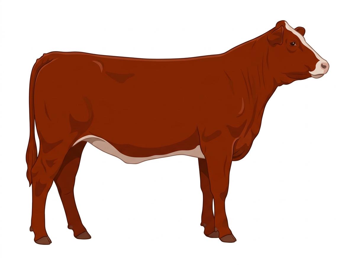 Red with a pale muzzle ring and lighter underline and a partial white face Chianina Cross Heifer