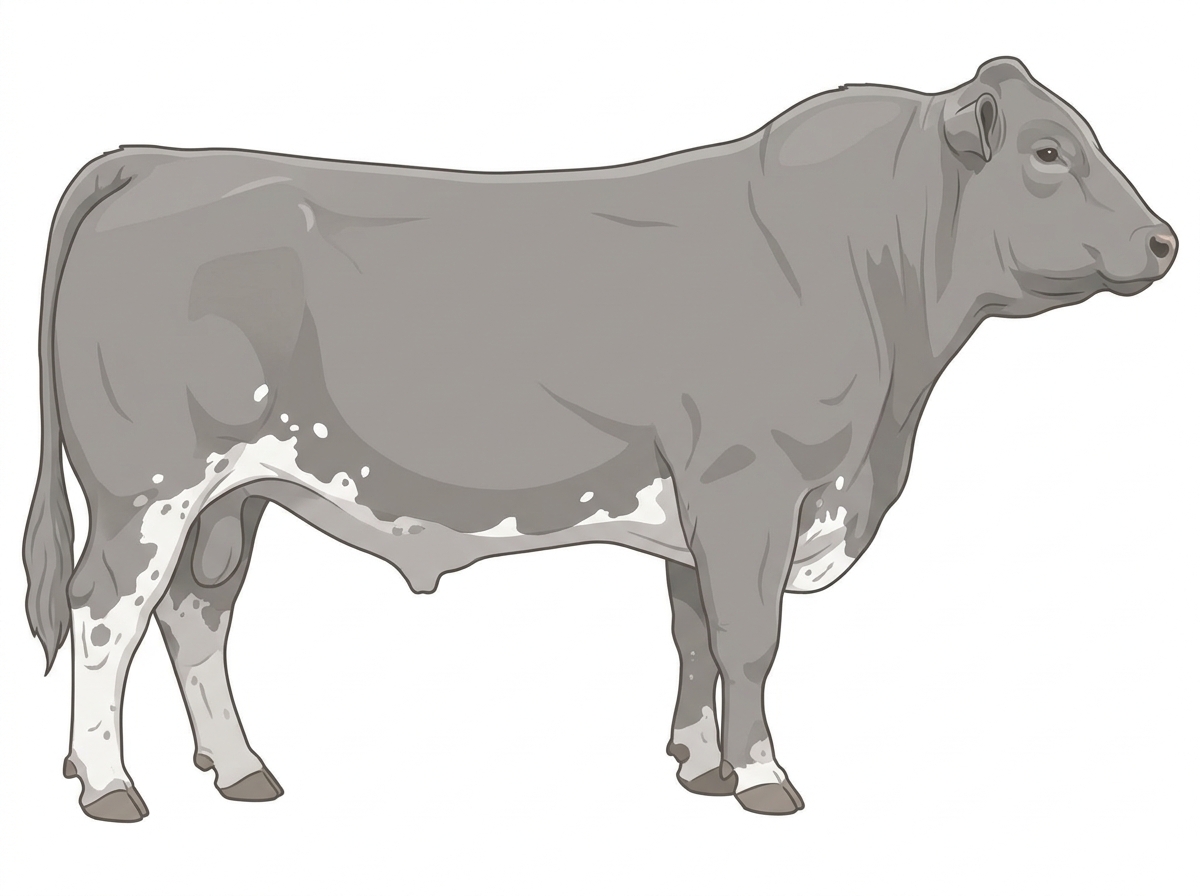 Gray with a few white spots and ticking in the white ChiMaine Bull