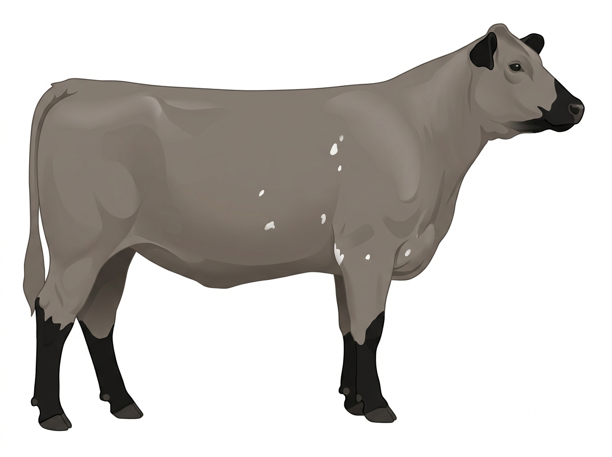 Gray with black points and a few white spots ChiMaine Heifer