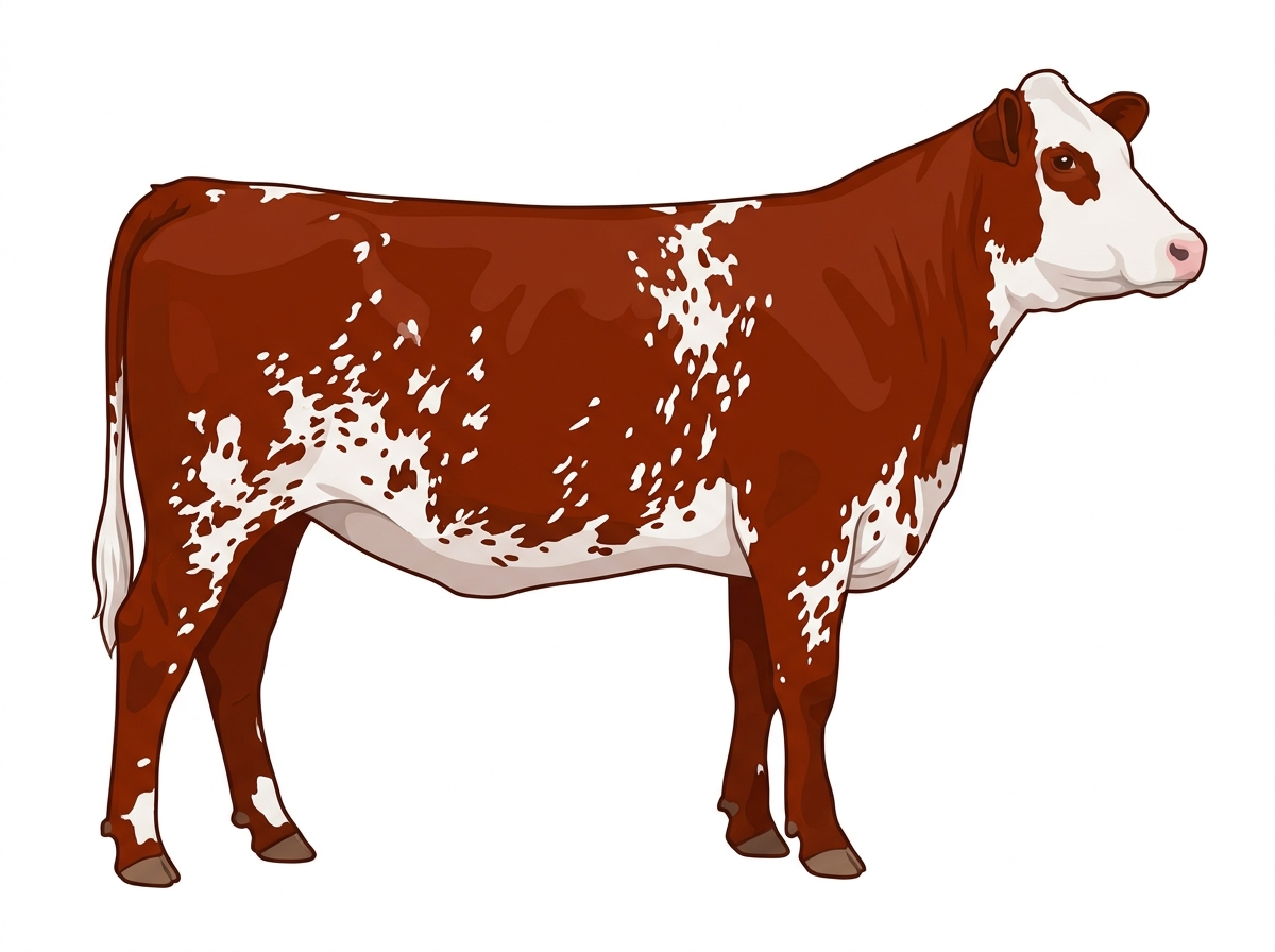 Red heavy roan with white spots with ticking Commercial Shorthorn Heifer