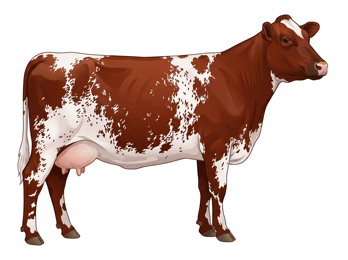 Red white roan with minimal spotting with ticking Commercial Shorthorn Cow