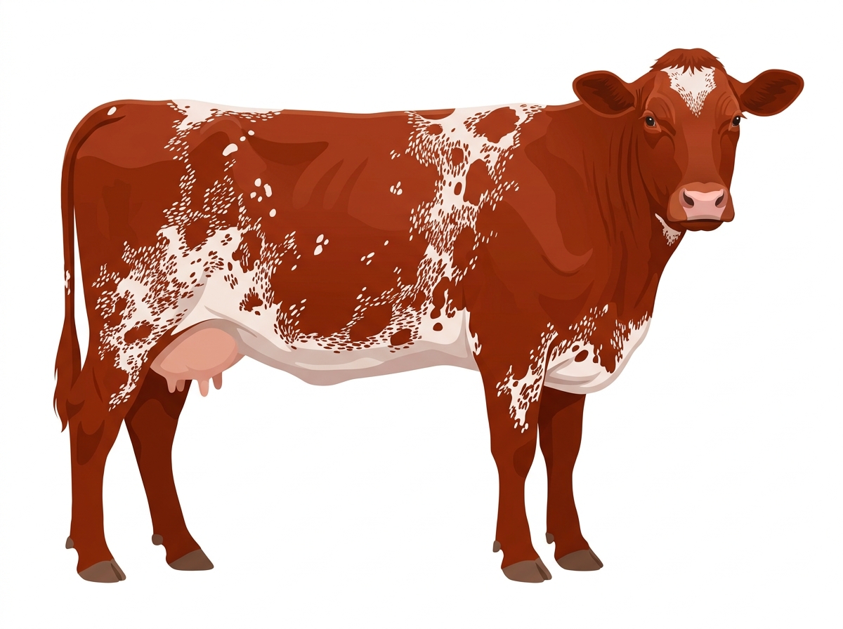 Red with white spots with ticking Commercial Shorthorn Cow