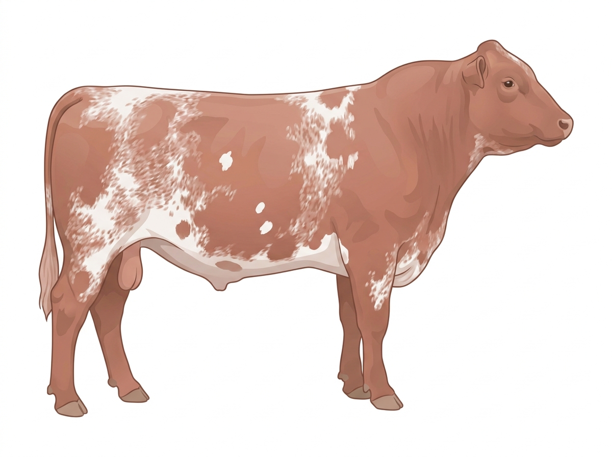 Red roan with a few white spots Durham Red Bull