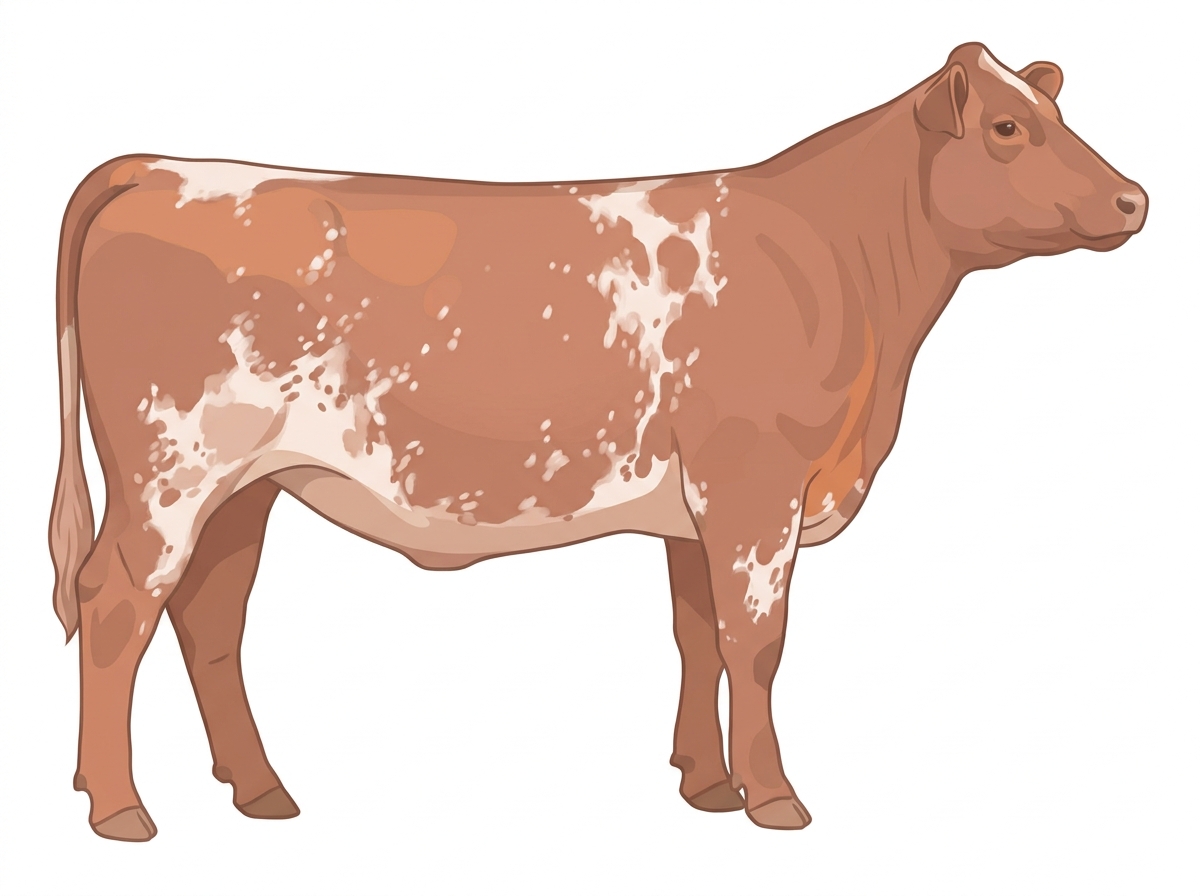 Red roan with a few white spots Durham Red Heifer