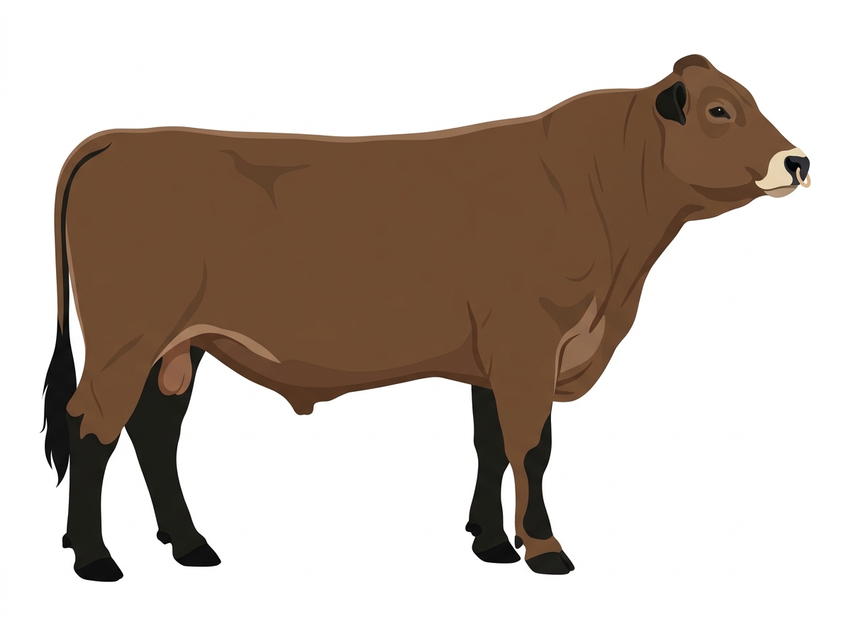 Brown with black points and a pale muzzle ring and lighter underline Fullblood Braunvieh Bull