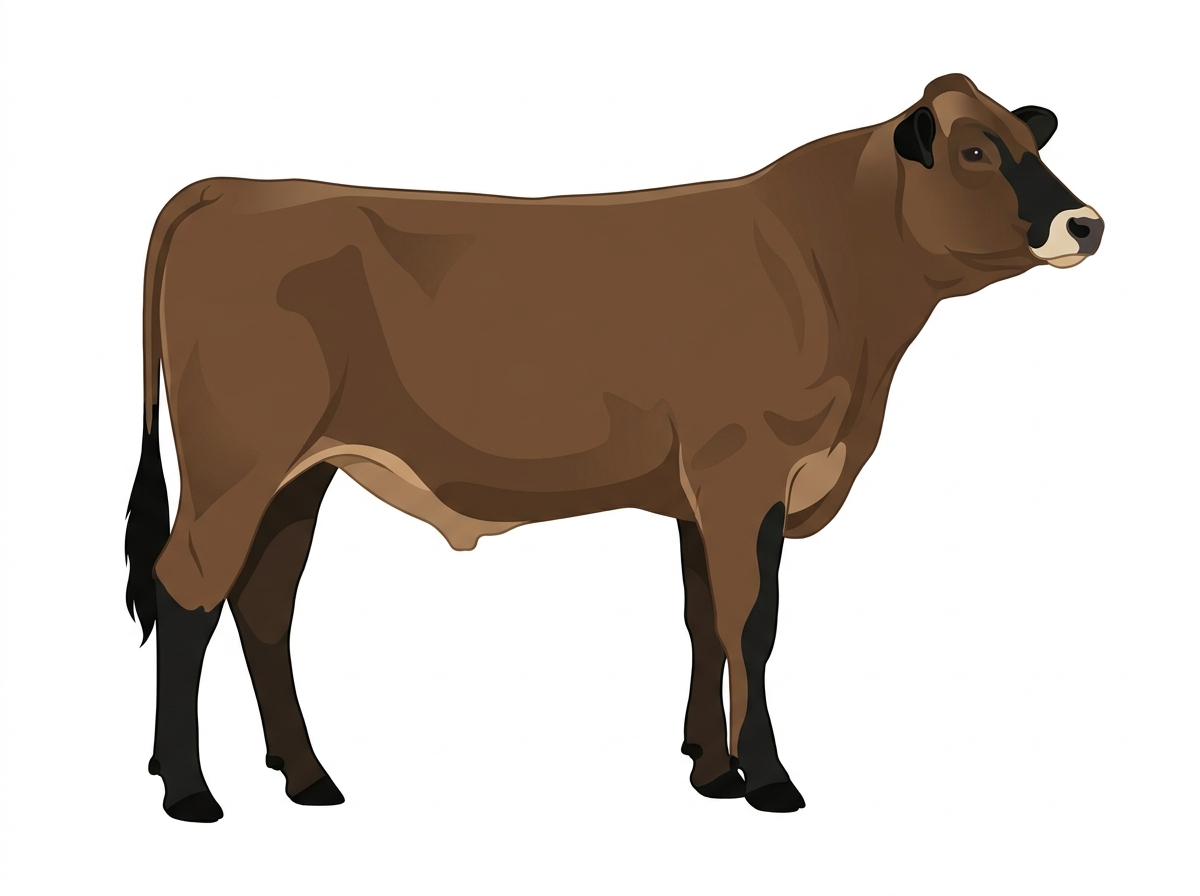 Brown with black points and a pale muzzle ring and lighter underline Fullblood Braunvieh Steer