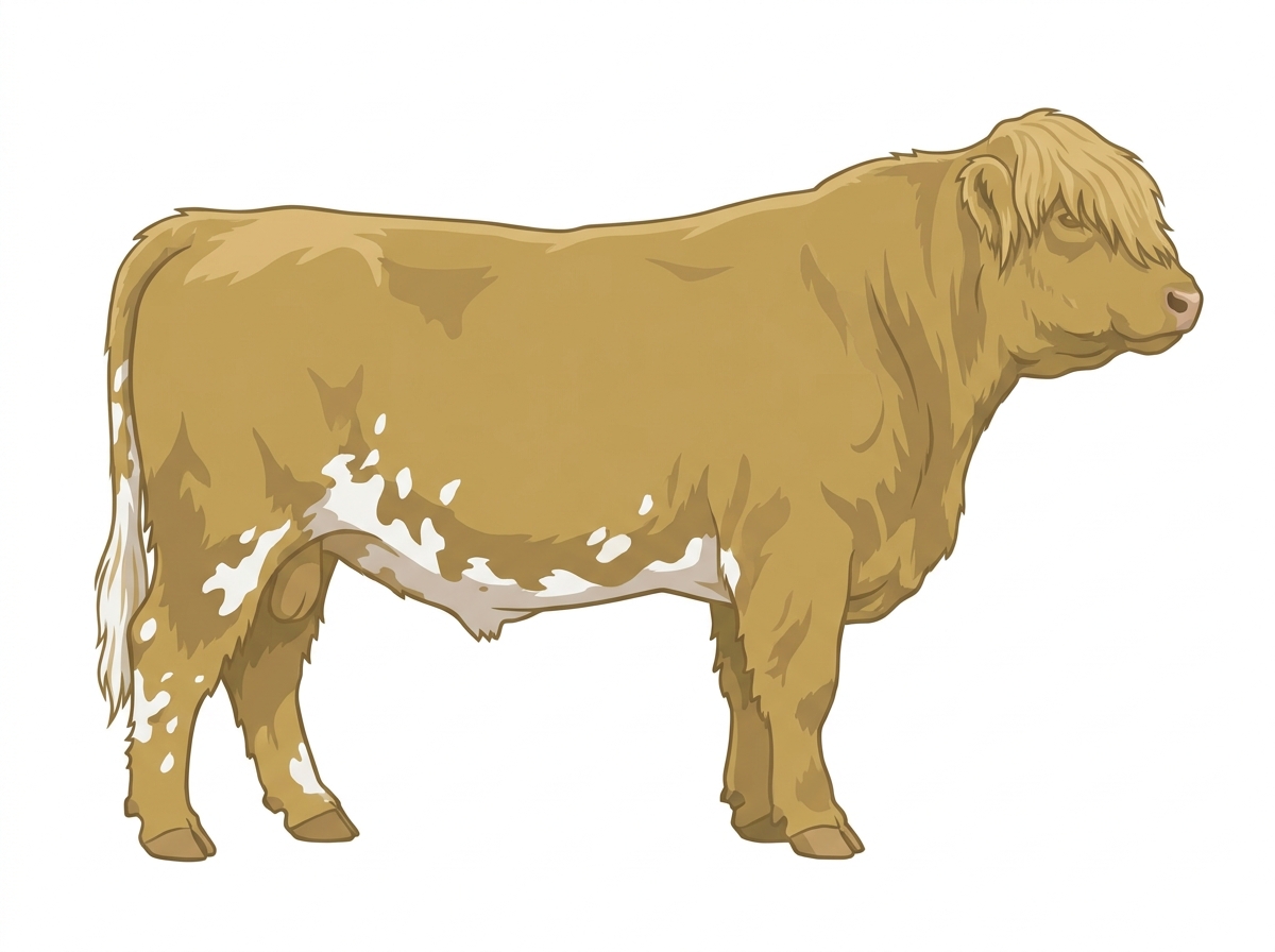 Cream faint brindle with minimal spotting Fullblood Highlander Bull