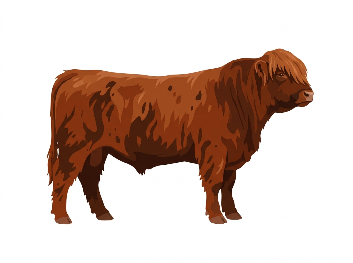 Red brindle with minimal spotting Fullblood Highlander Bull