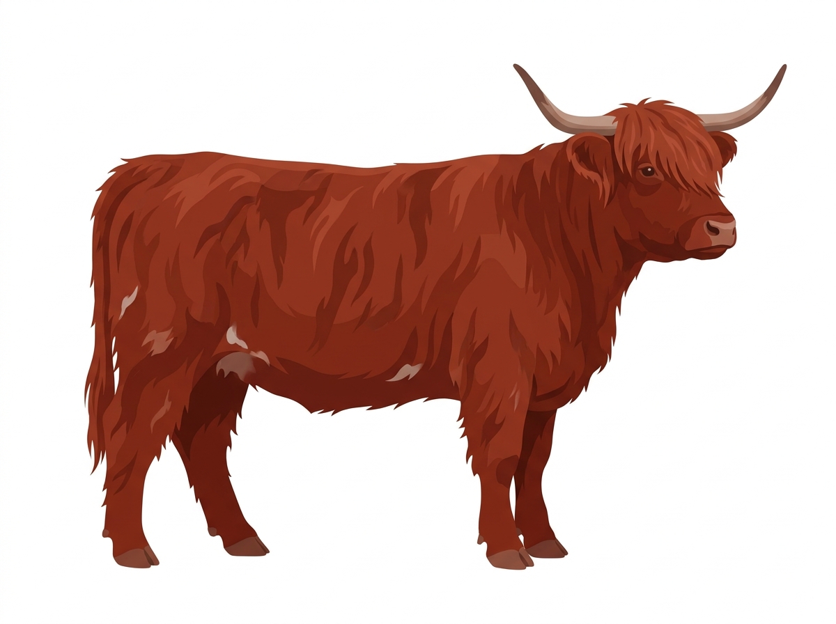 Red faint brindle with minimal spotting Fullblood Highlander Heifer