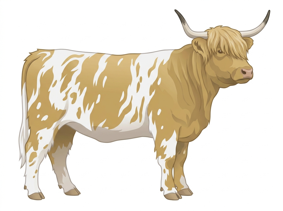 White brindle with minimal spotting Fullblood Highlander Heifer