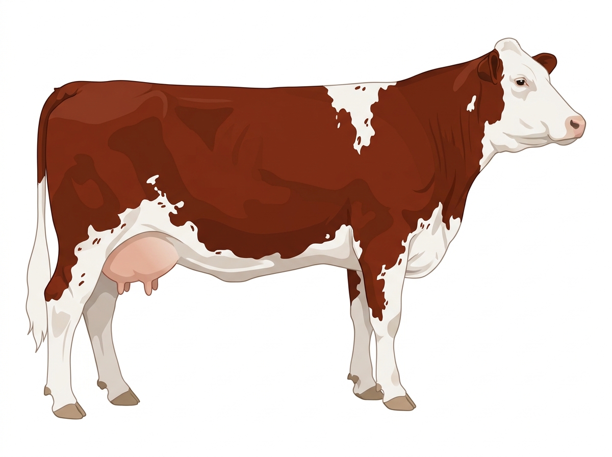 Red with white in large patches and ticking in the white Fullblood Maine-Anjou Cow
