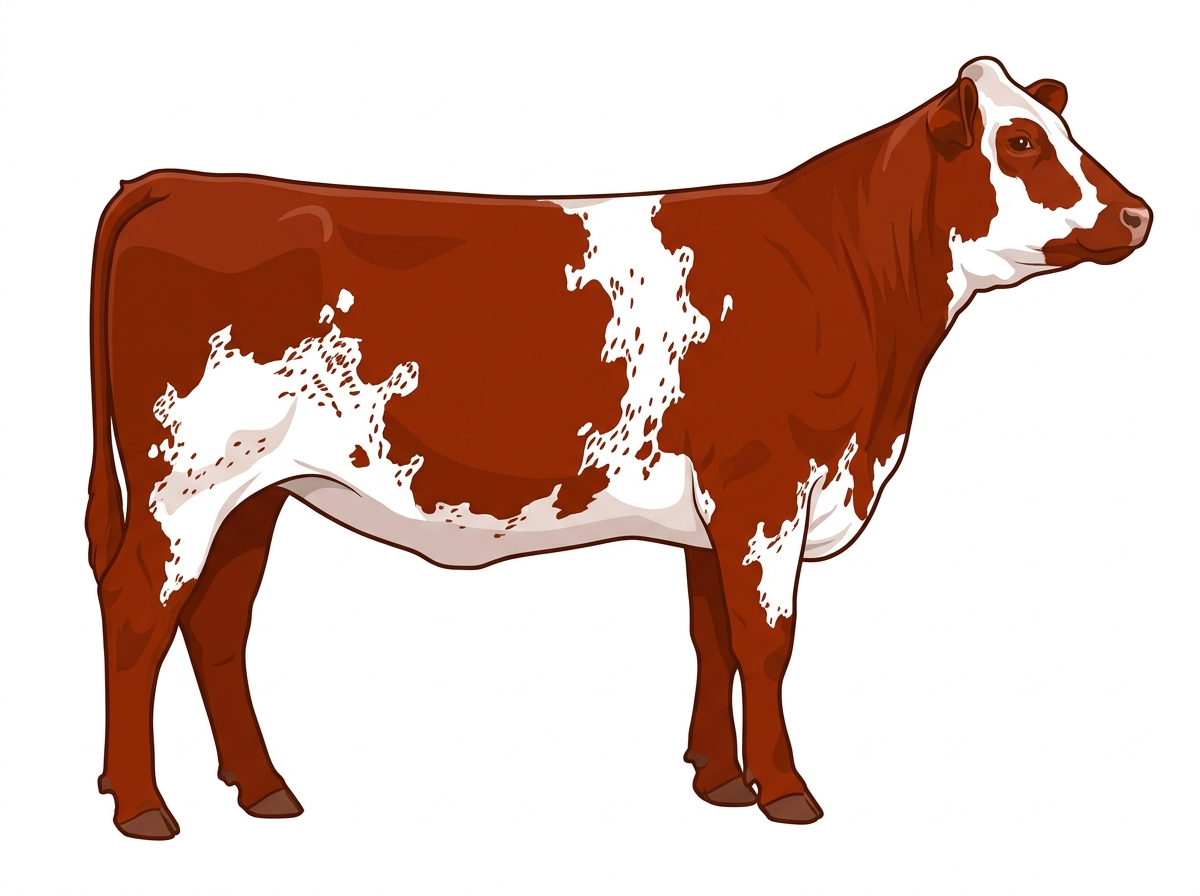 Red with white in large patches and ticking in the white Fullblood Maine-Anjou Heifer