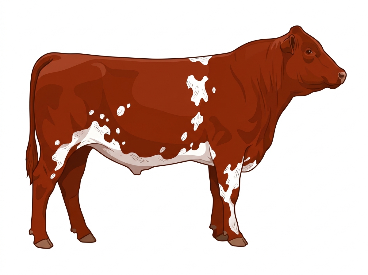Red with white spots with ticking Fullblood Maine-Anjou Steer