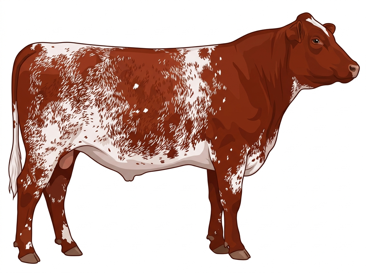Red heavy roan with minimal spotting with ticking Fullblood Shorthorn Steer