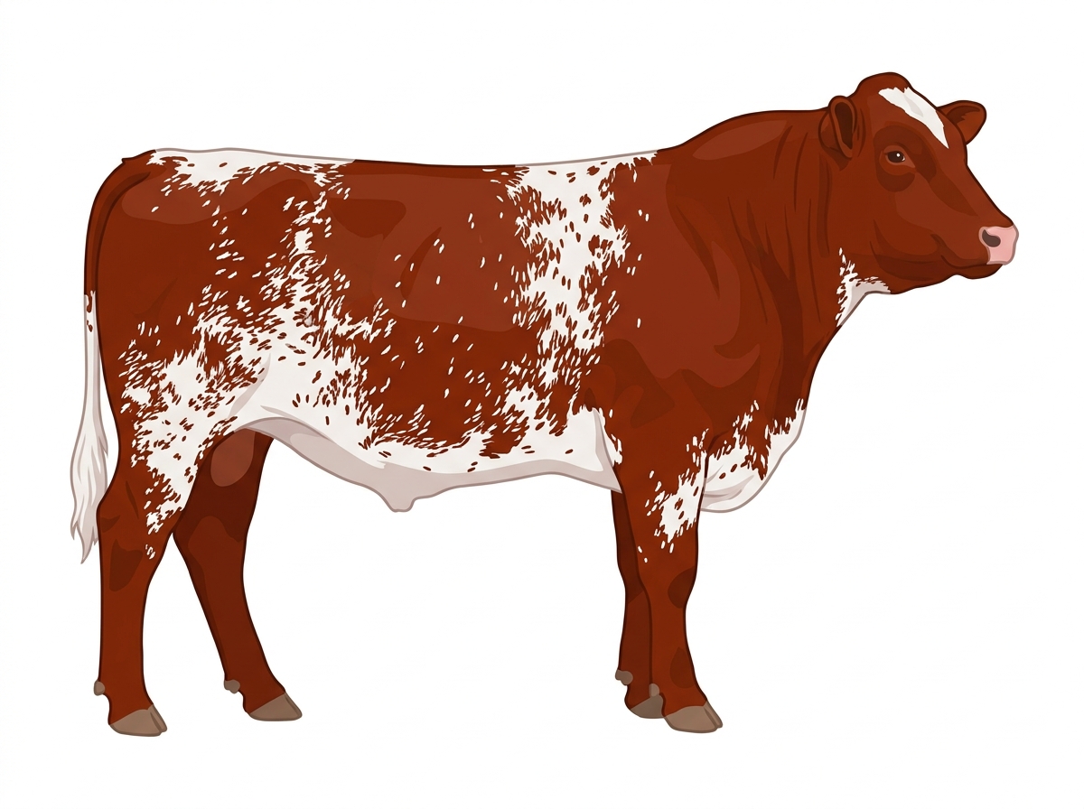 Red heavy roan with minimal spotting with ticking Fullblood Shorthorn Steer