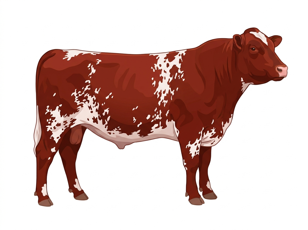 Red heavy roan with white spots Fullblood Shorthorn Bull