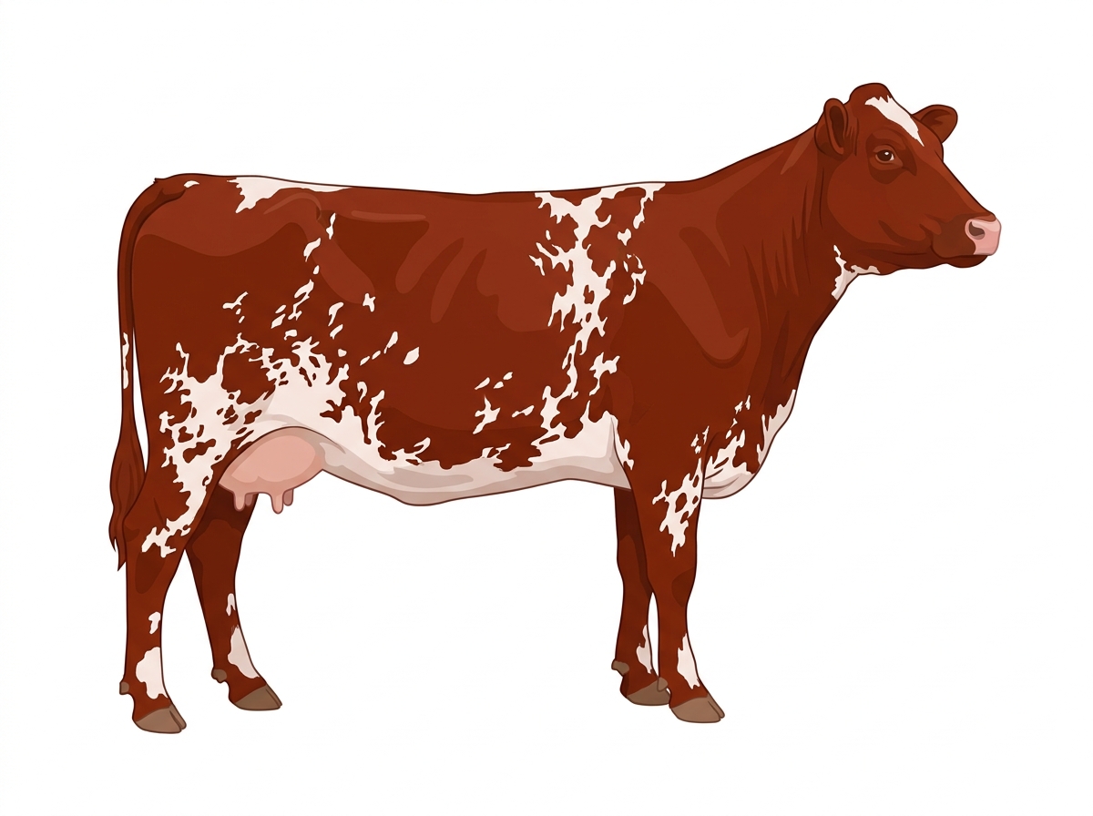 Red heavy roan with white spots with ticking Fullblood Shorthorn Cow