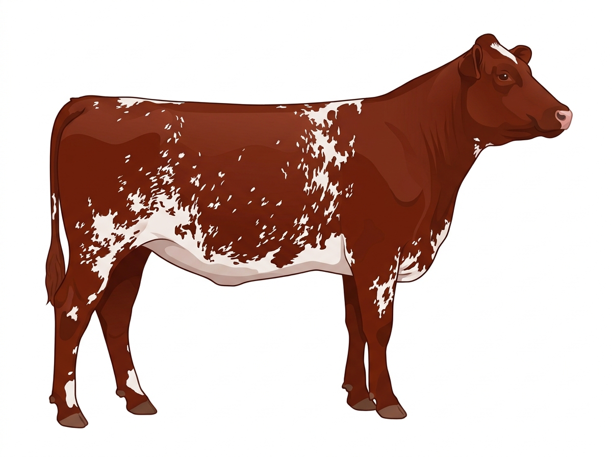Red heavy roan with white spots with ticking Fullblood Shorthorn Heifer