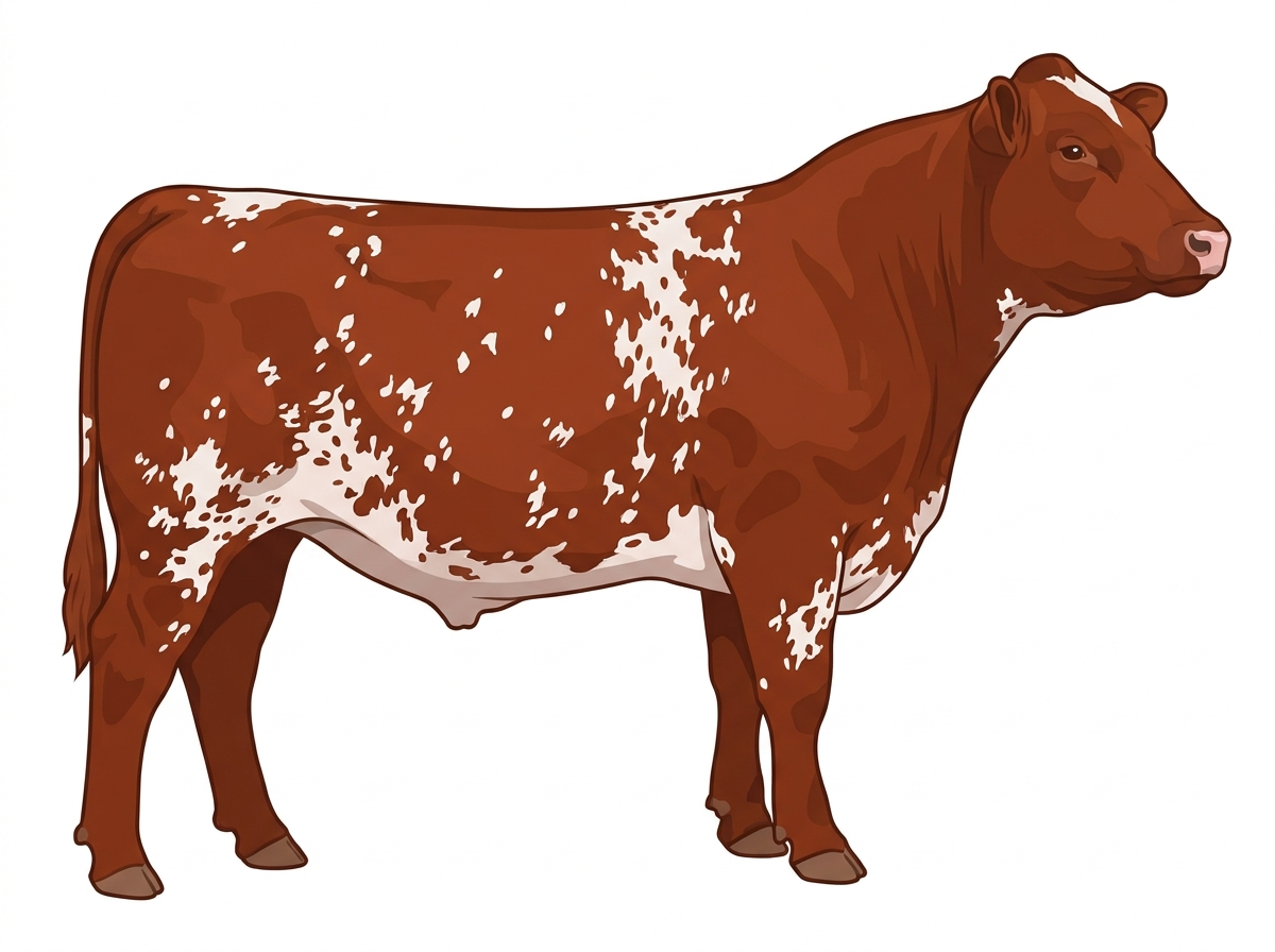 Red heavy roan with white spots with ticking Fullblood Shorthorn Steer