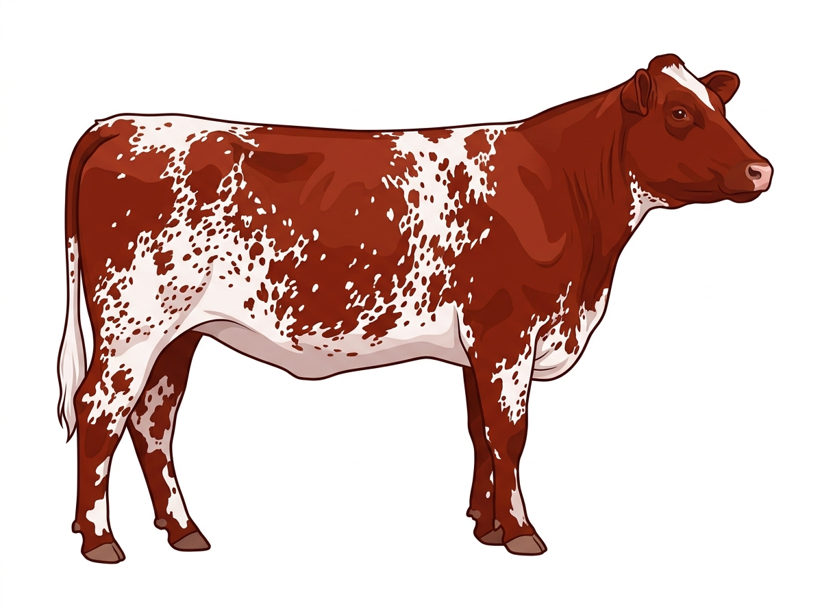Red roan heavily spotted with ticking Fullblood Shorthorn Heifer
