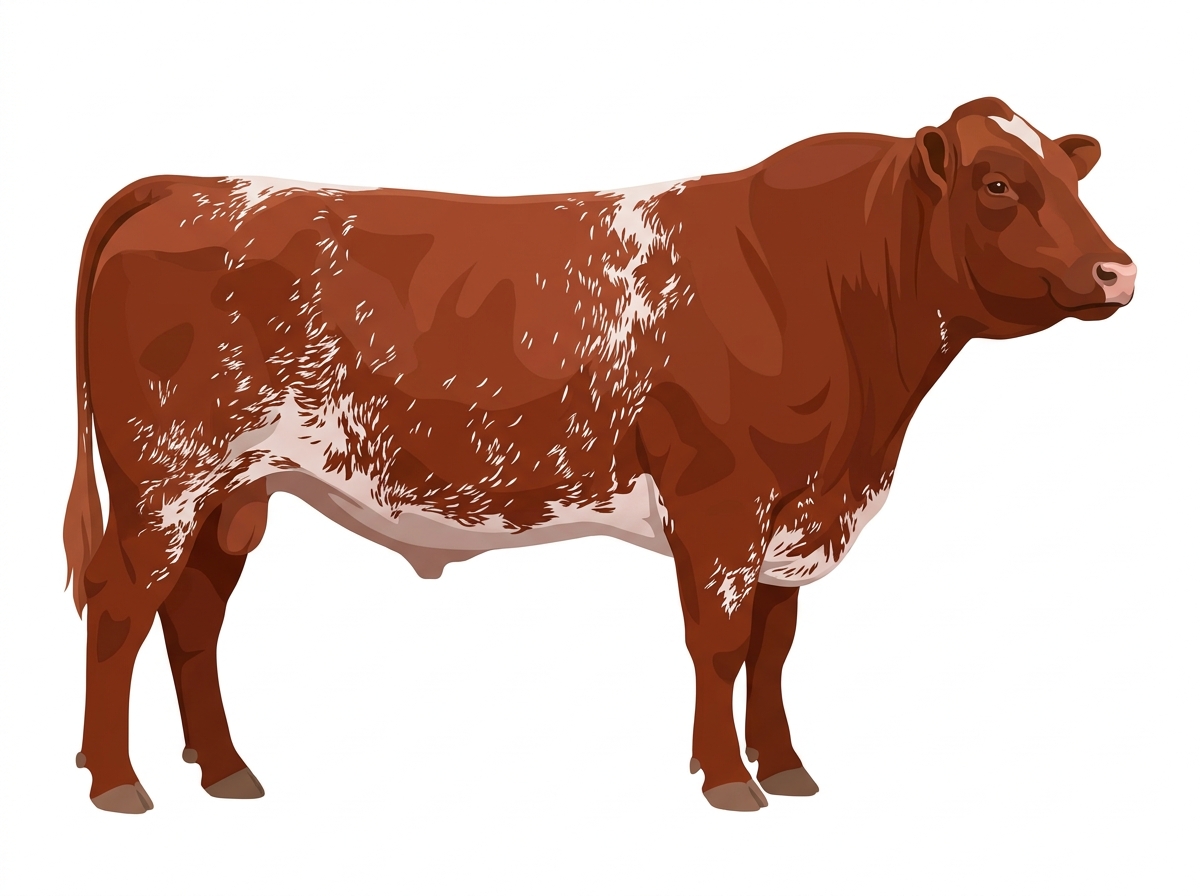 Red roan with minimal spotting with ticking Fullblood Shorthorn Bull