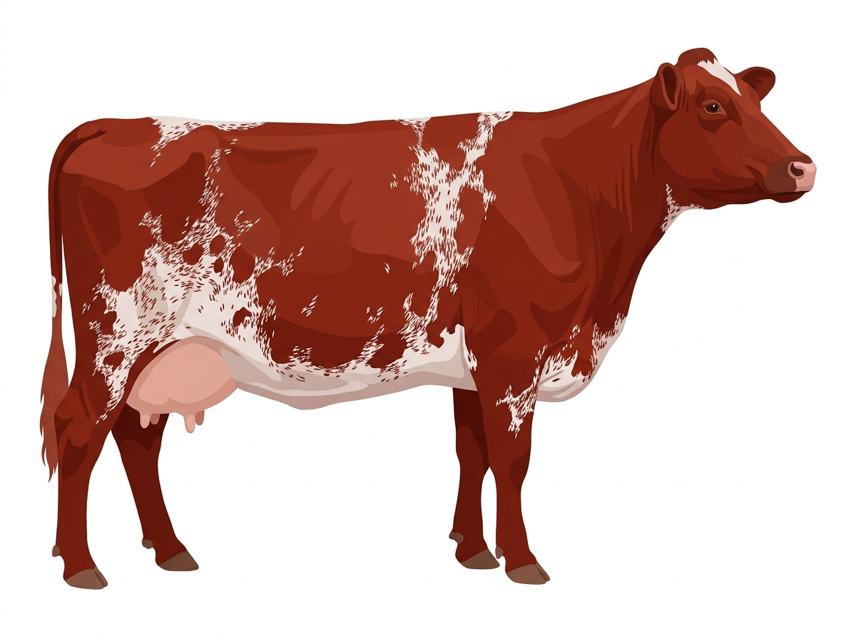 Red roan with minimal spotting with ticking Fullblood Shorthorn Cow