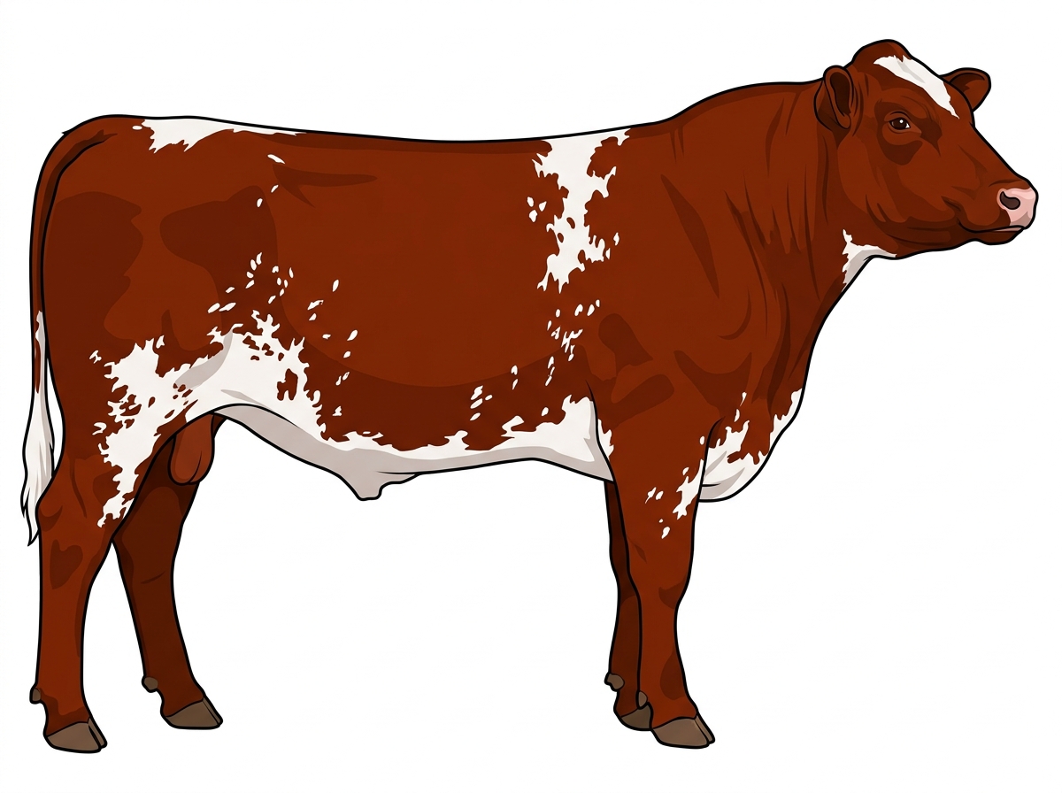 Red roan with minimal spotting with ticking Fullblood Shorthorn Steer