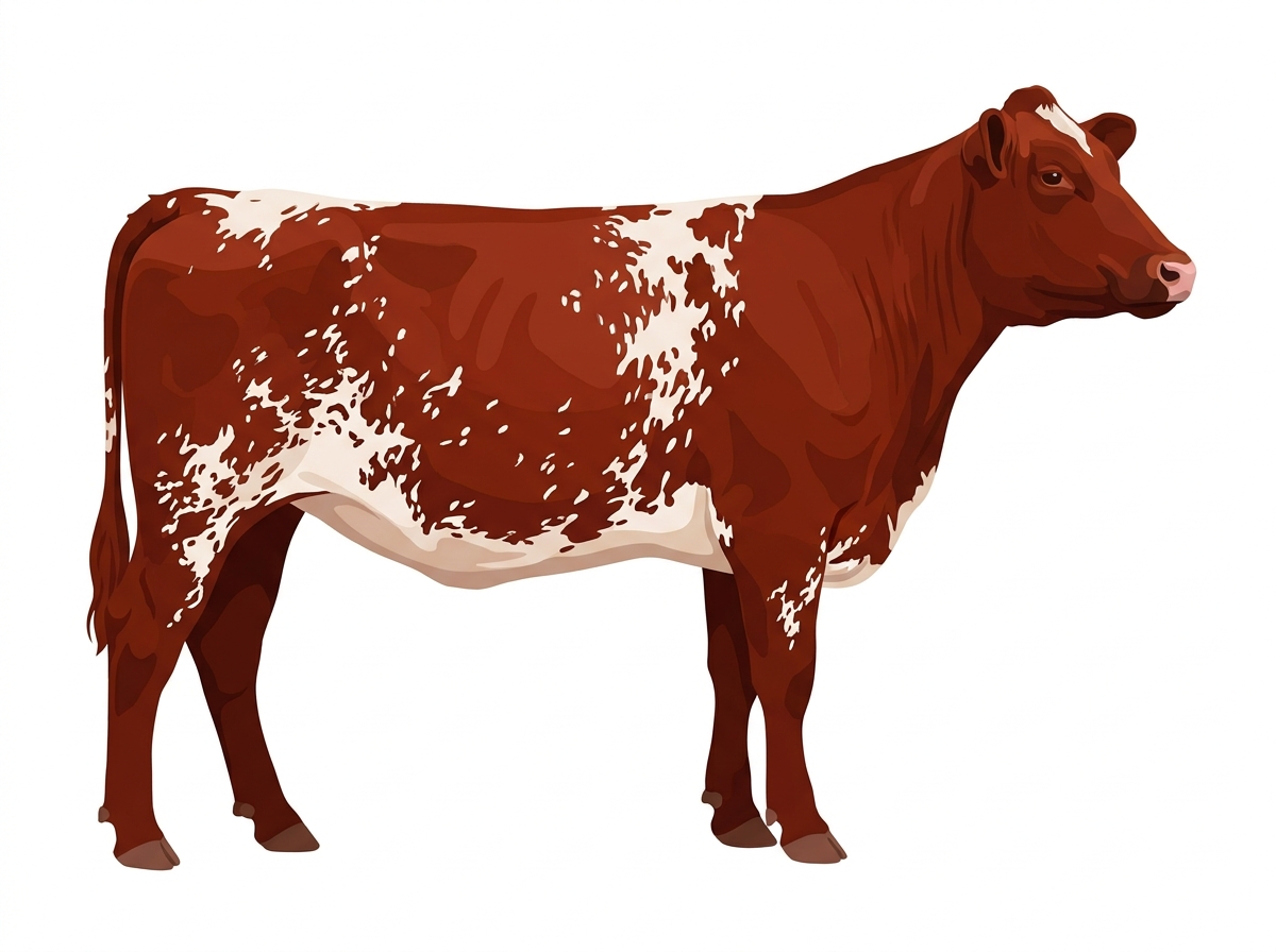 Red roan with white spots with ticking Fullblood Shorthorn Heifer