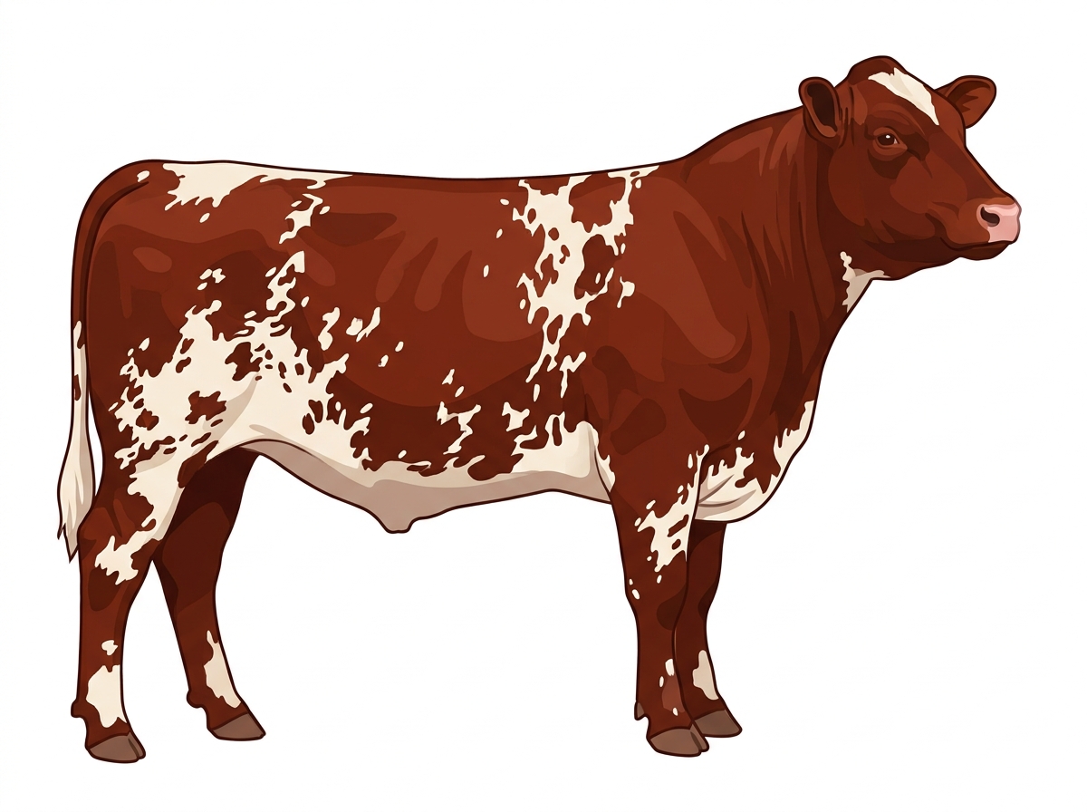 Red roan with white spots with ticking Fullblood Shorthorn Steer