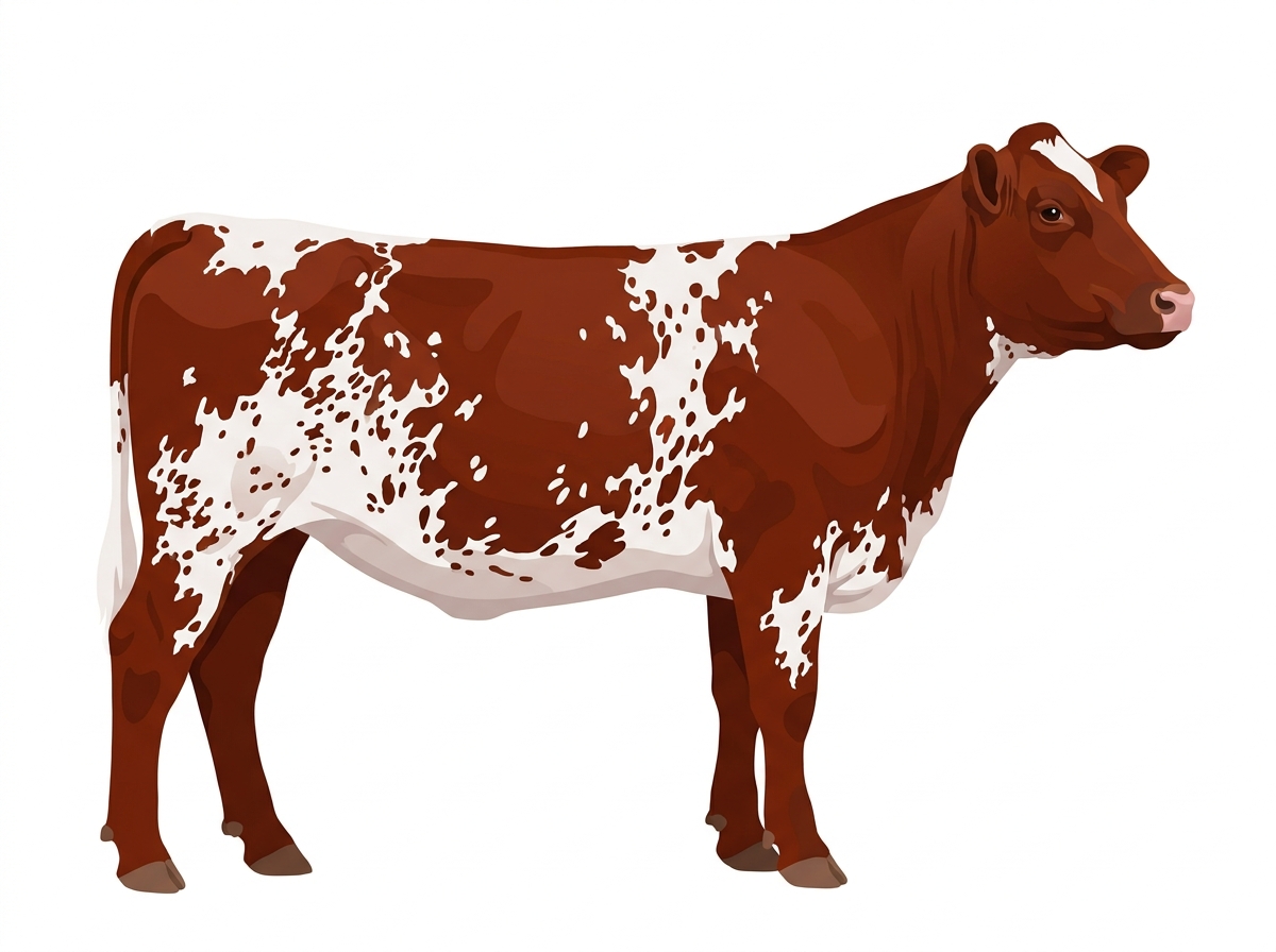 Red white roan heavily spotted with ticking Fullblood Shorthorn Heifer