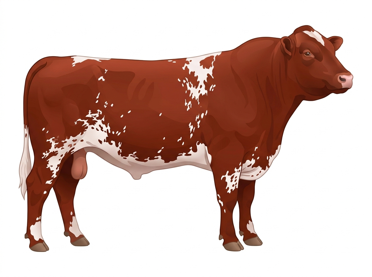 Red white roan with minimal spotting with ticking Fullblood Shorthorn Bull