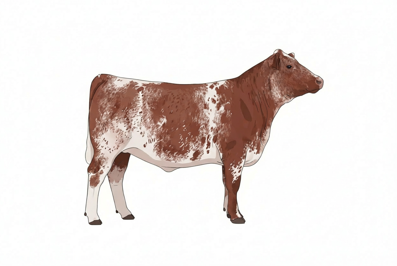 Red white roan with minimal spotting with ticking Fullblood Shorthorn Heifer