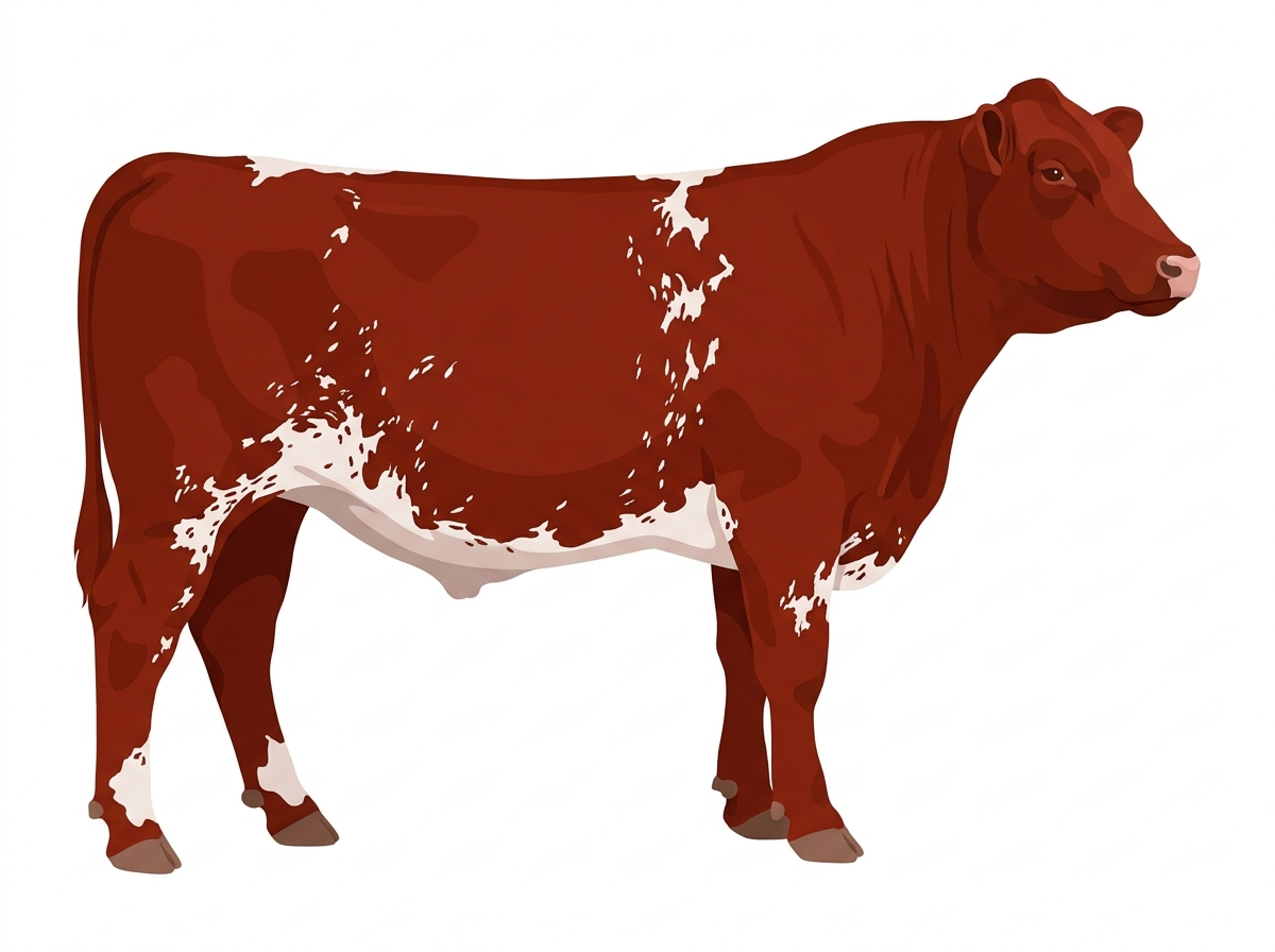 Red white roan with minimal spotting with ticking Fullblood Shorthorn Steer
