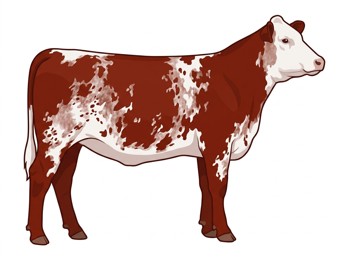 Red white roan with white spots Fullblood Shorthorn Heifer