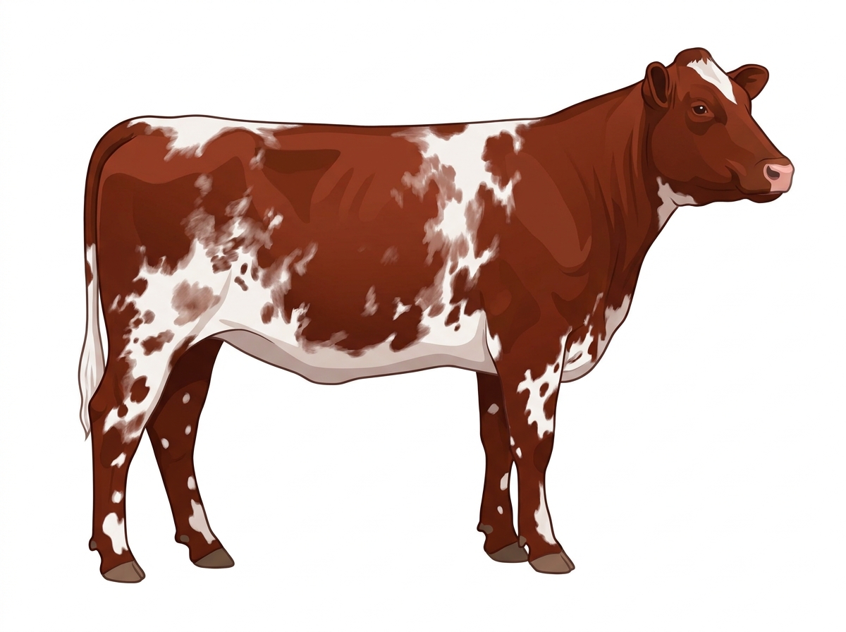 Red white roan with white spots Fullblood Shorthorn Heifer