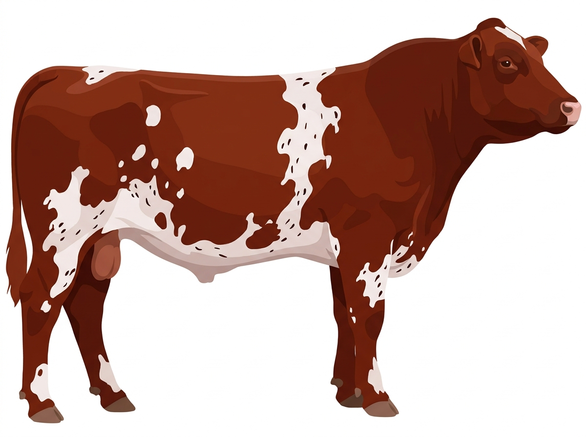 Red white roan with white spots with ticking Fullblood Shorthorn Bull