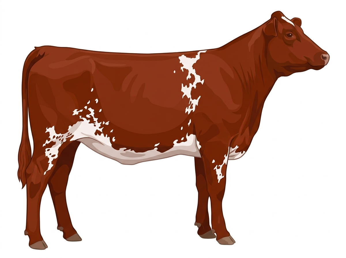 Red white roan with white spots with ticking Fullblood Shorthorn Heifer