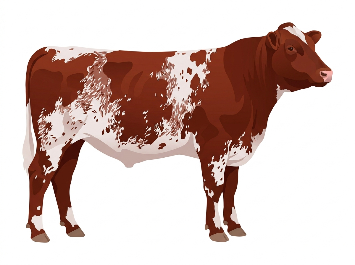 Red white roan with white spots with ticking Fullblood Shorthorn Steer