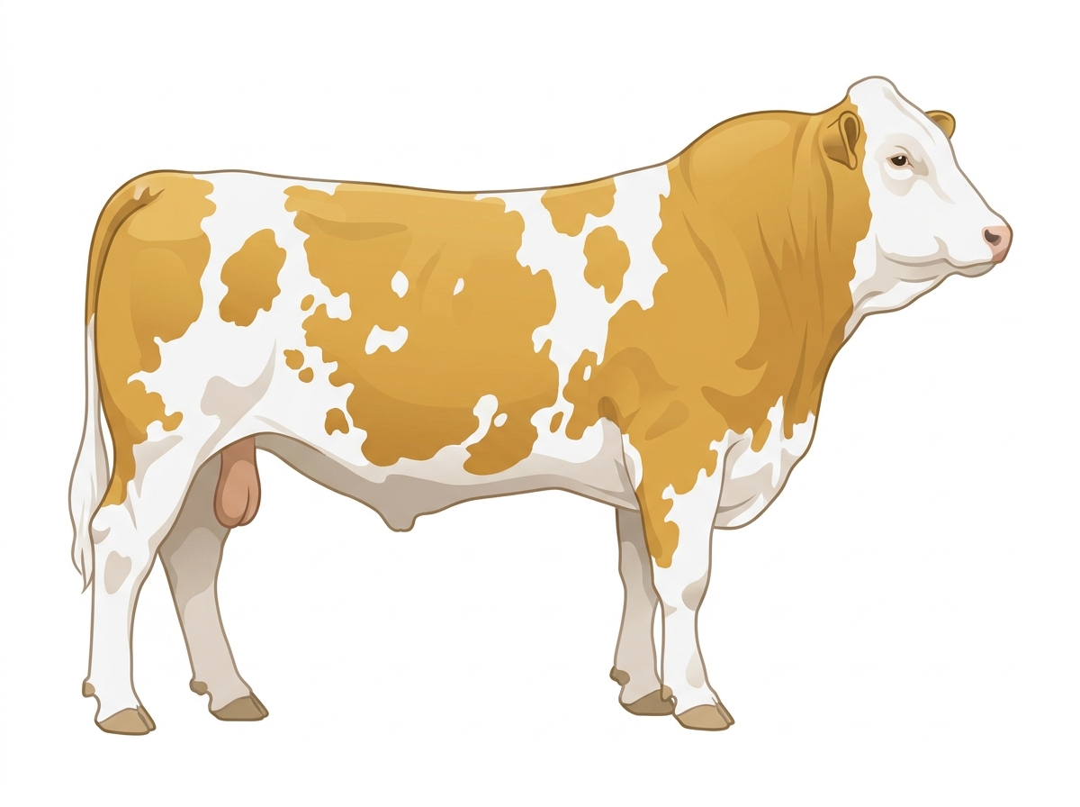 Gold mostly white spotted Fullblood Simmental Bull