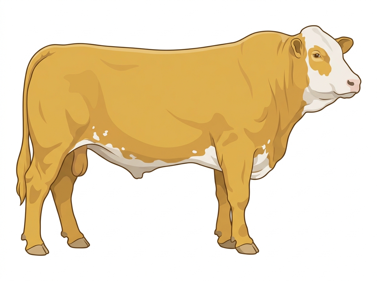 Gold with a full white face, white brisket and underline and a few white spots Fullblood Simmental Bull