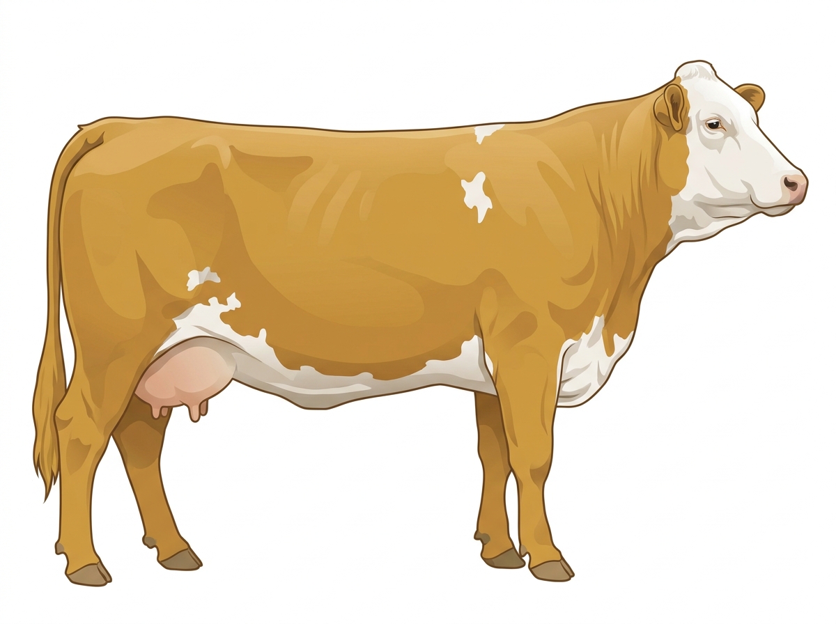 Gold with a full white face, white brisket and underline and a few white spots Fullblood Simmental Cow
