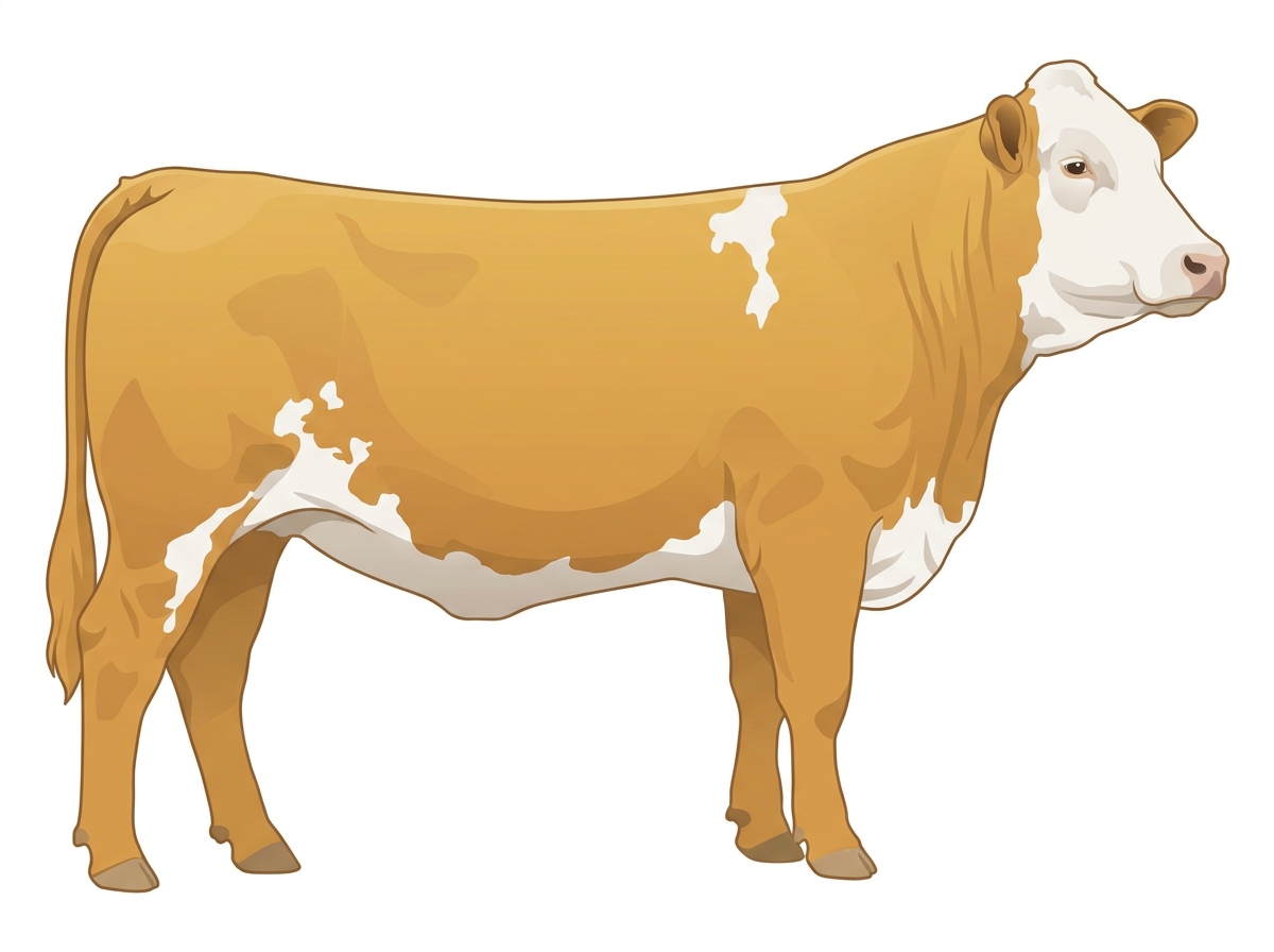Gold with a full white face, white brisket and underline and a few white spots Fullblood Simmental Heifer