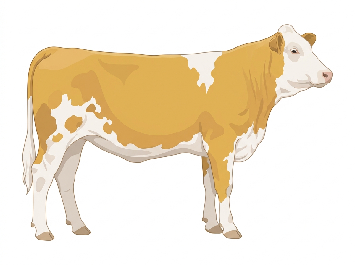 Gold with a full white face, white brisket and underline and colored patches on a mostly white body Fullblood Simmental Heifer