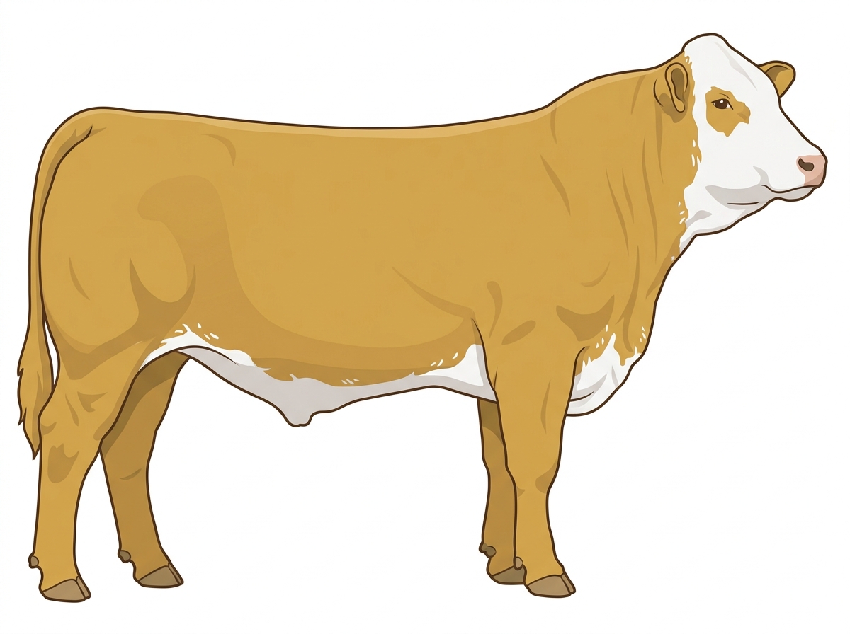Gold with a full white face, white brisket and underline and ticking in the white Fullblood Simmental Steer
