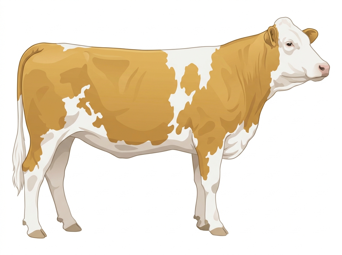 Gold with a full white face, white brisket and underline and white in large patches Fullblood Simmental Heifer