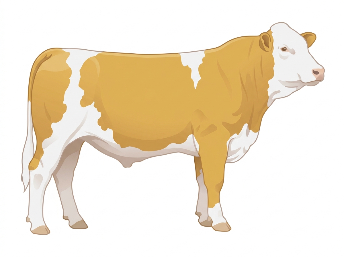 Gold with a full white face, white brisket and underline and white in large patches Fullblood Simmental Steer