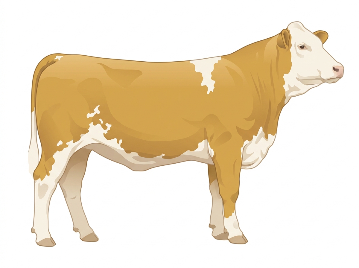 Gold with a full white face, white brisket and underline and white spots Fullblood Simmental Heifer